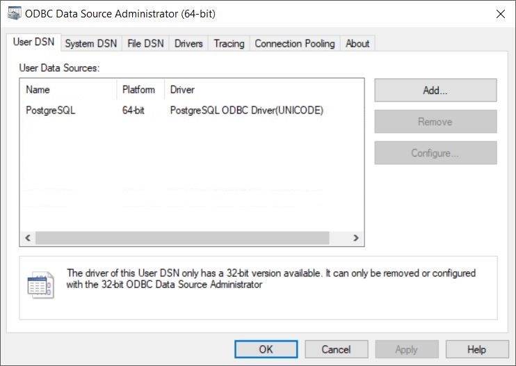 Windows ODBC Data Source 3